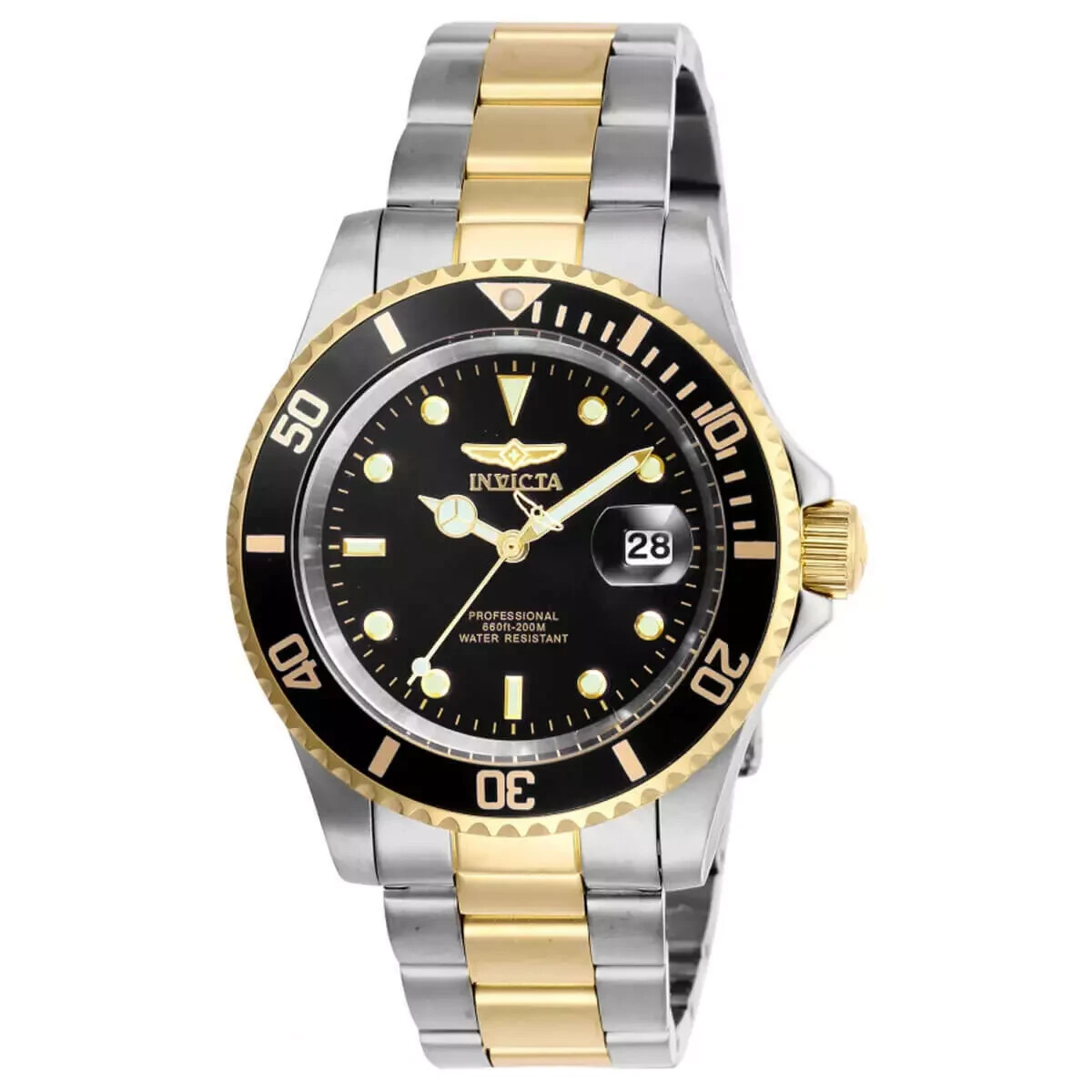 Invicta Men’s Watch Pro Diver Quartz Black Dial Yellow Two Tone Bracelet 26973