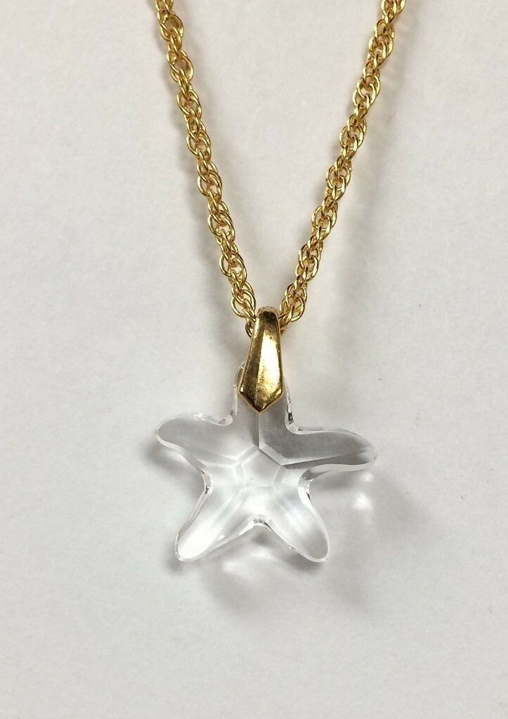 Crystal Austrian Article #6721 Starfish Pendant On Gold Chain Necklace