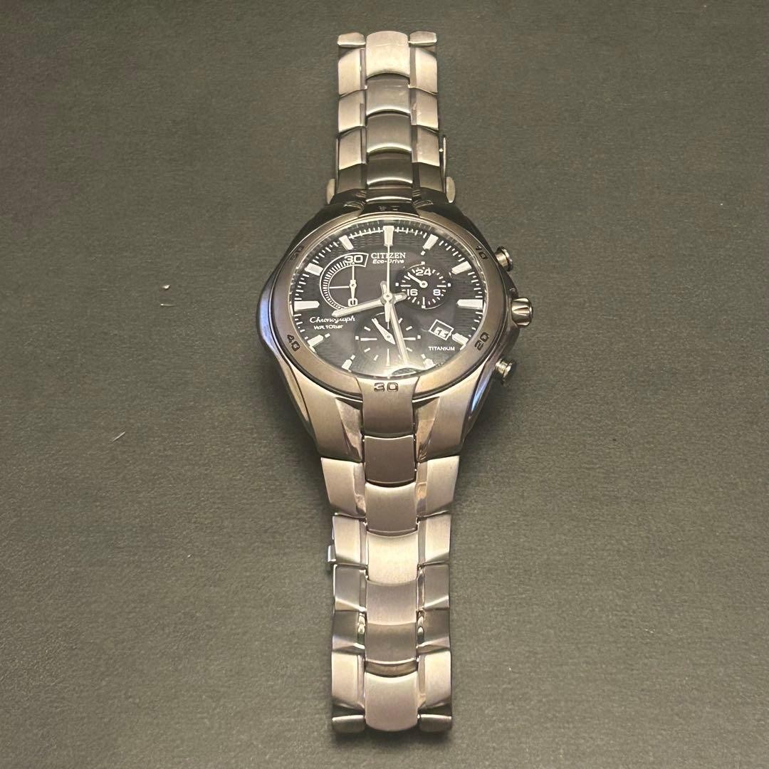 CITIZEN H570-S030757 Eco-Drive Chronograph SIlver Black Used Japan