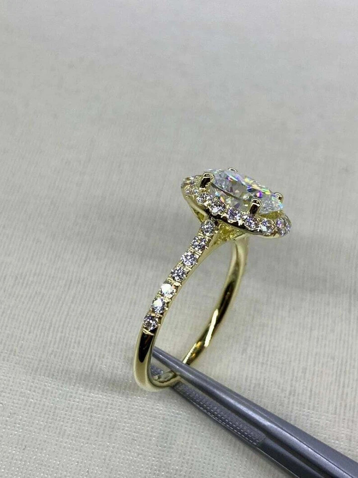 2.30Ct Lab Created Diamond Halo Engagement Ring 14K Yellow Gold Finish