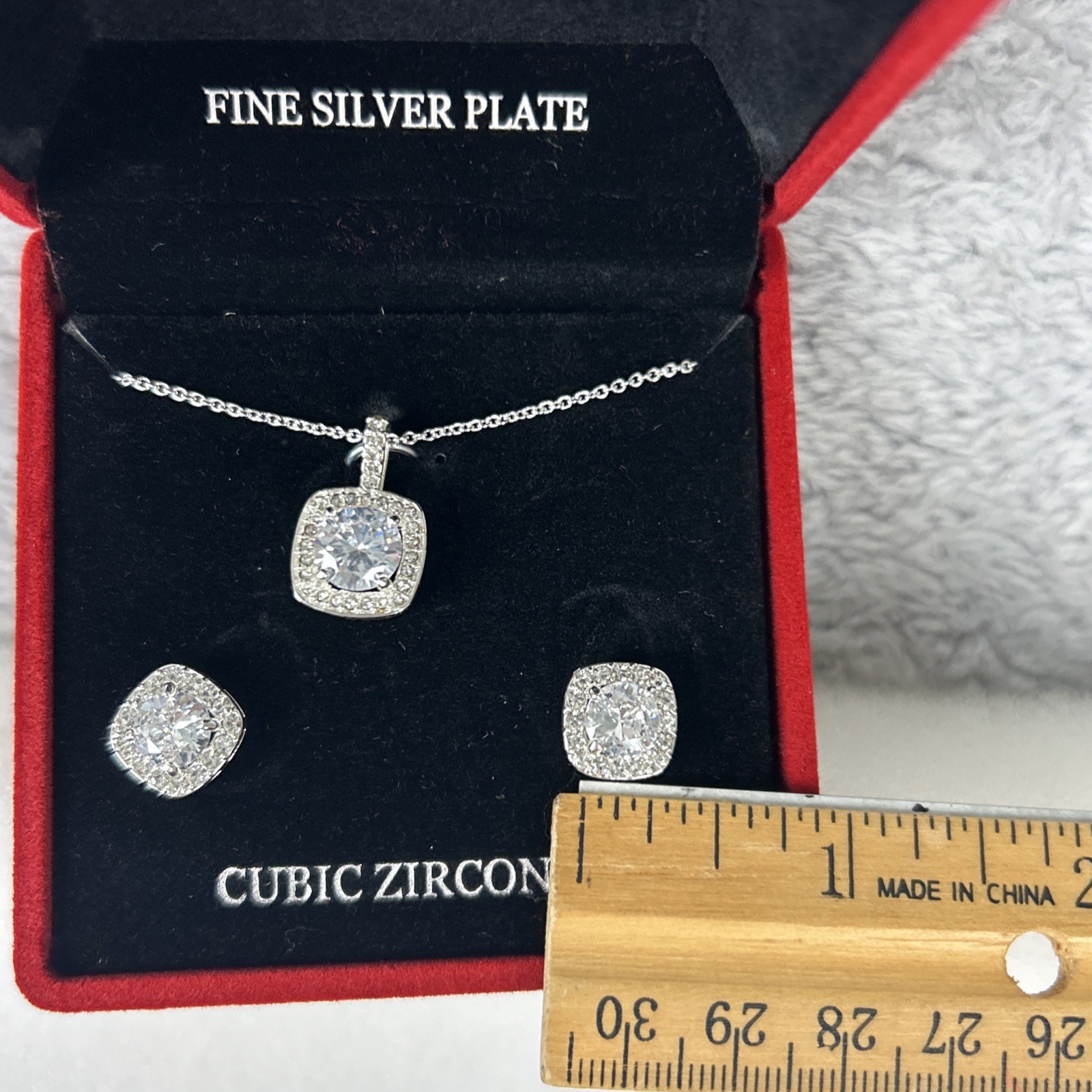New Sparkle Allure Fine Silver Plate Cubic Zirconia Set Necklace and Earrings