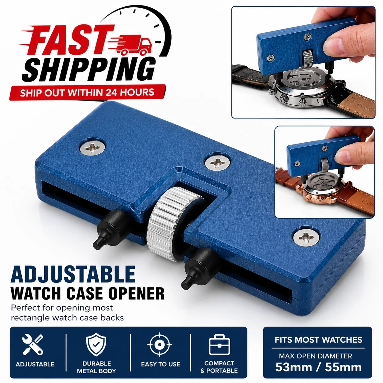 Adjustable Rectangle Watch Back Case Cover Opener Remover Wrench Repair Kit Tool