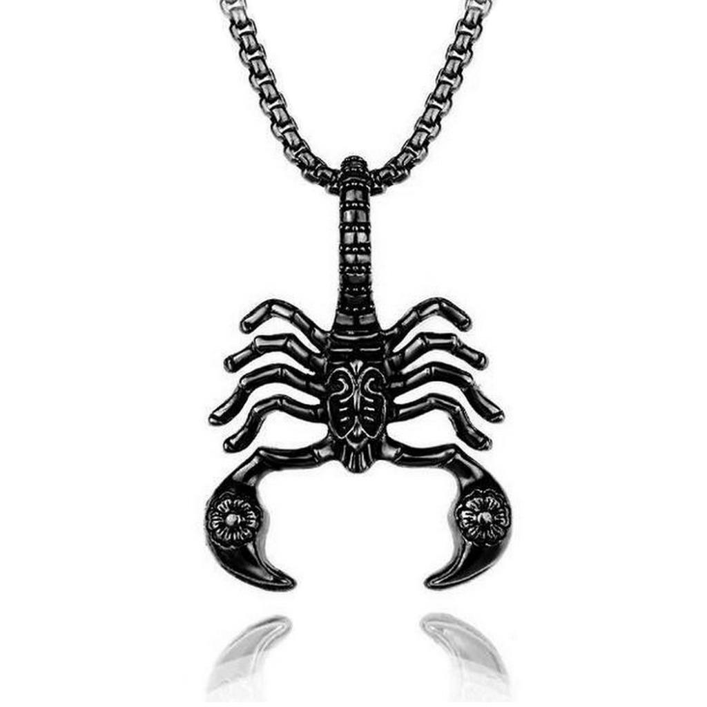 SCORPION NECKLACE 2″ Metal Pendant Gold Silver or Black Men Women Scorpio Zodiac