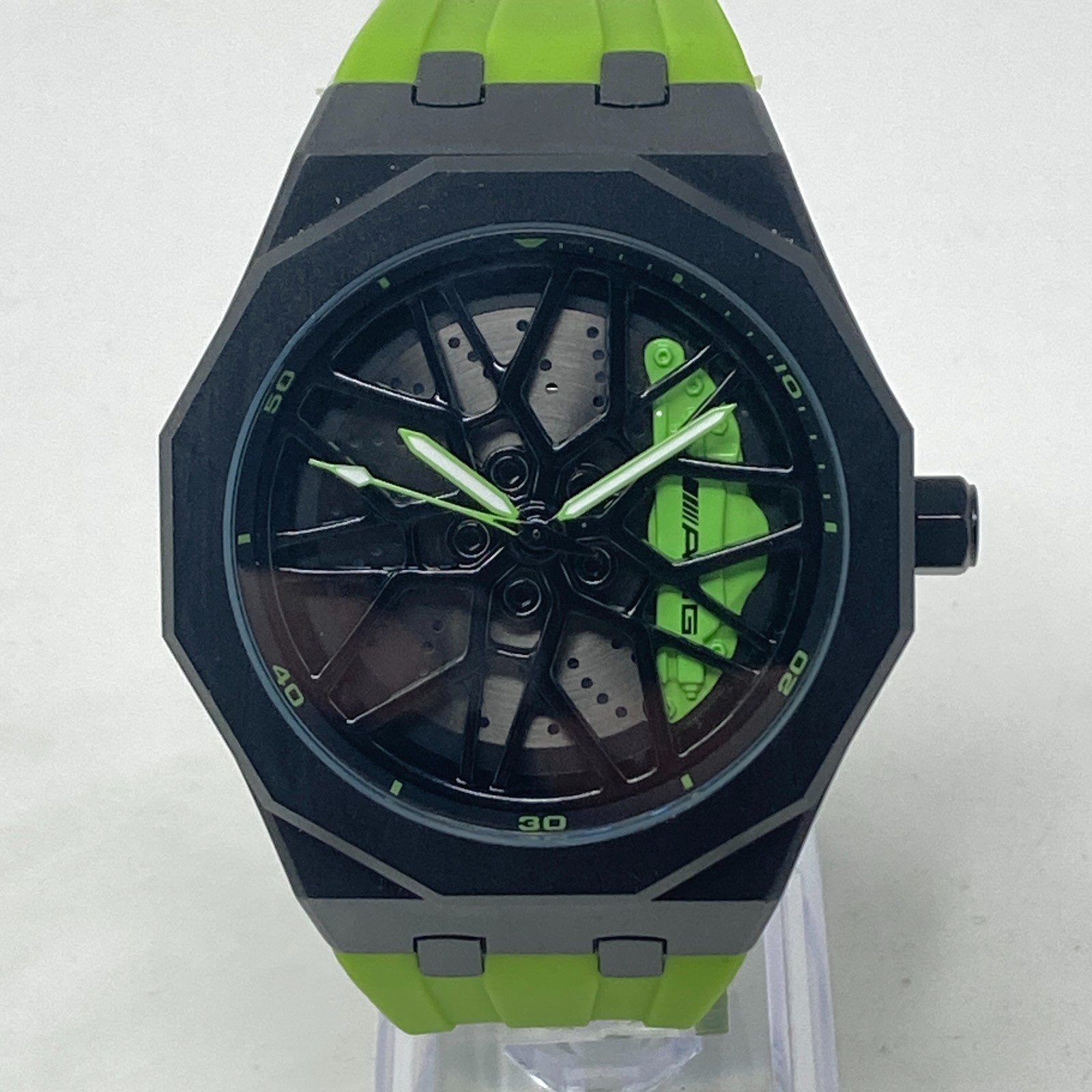 HMN Mercedes Petronas G55 Watch Men 48mm Black Green Spinning New Battery 8.75″