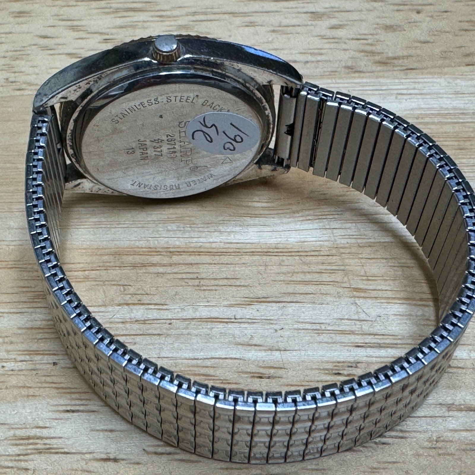 Vintage Sharp Quartz Watch Men Dual Tone Purple Fluted Bezel Stretch New Battery
