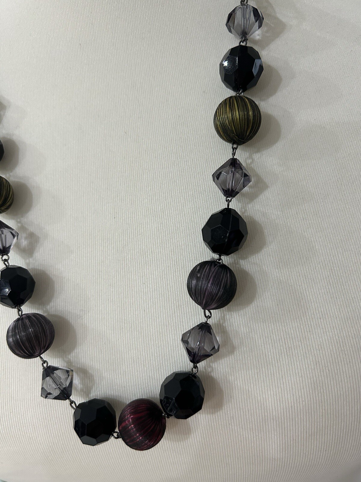 Boho Antique Designer Look Black & Multicolour Necklace Covered Bead Ribbon
