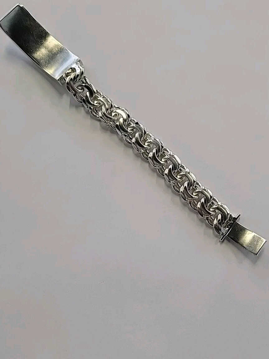 925 Sterling Silver Chino Link ID Bracelet Plain Frame 114g 8inch 15mm Hand Made
