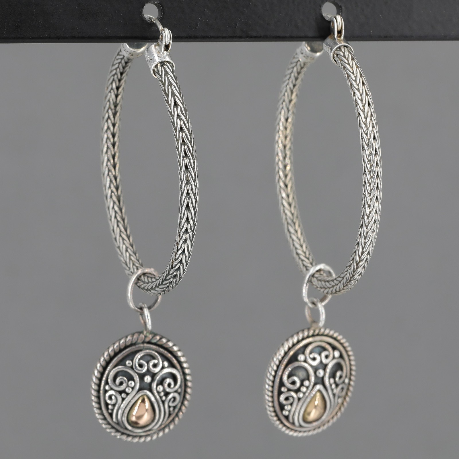 Suarti Sterling & 18K Bali Tulang Naga Weave Hoop Earrings with Removable Charms