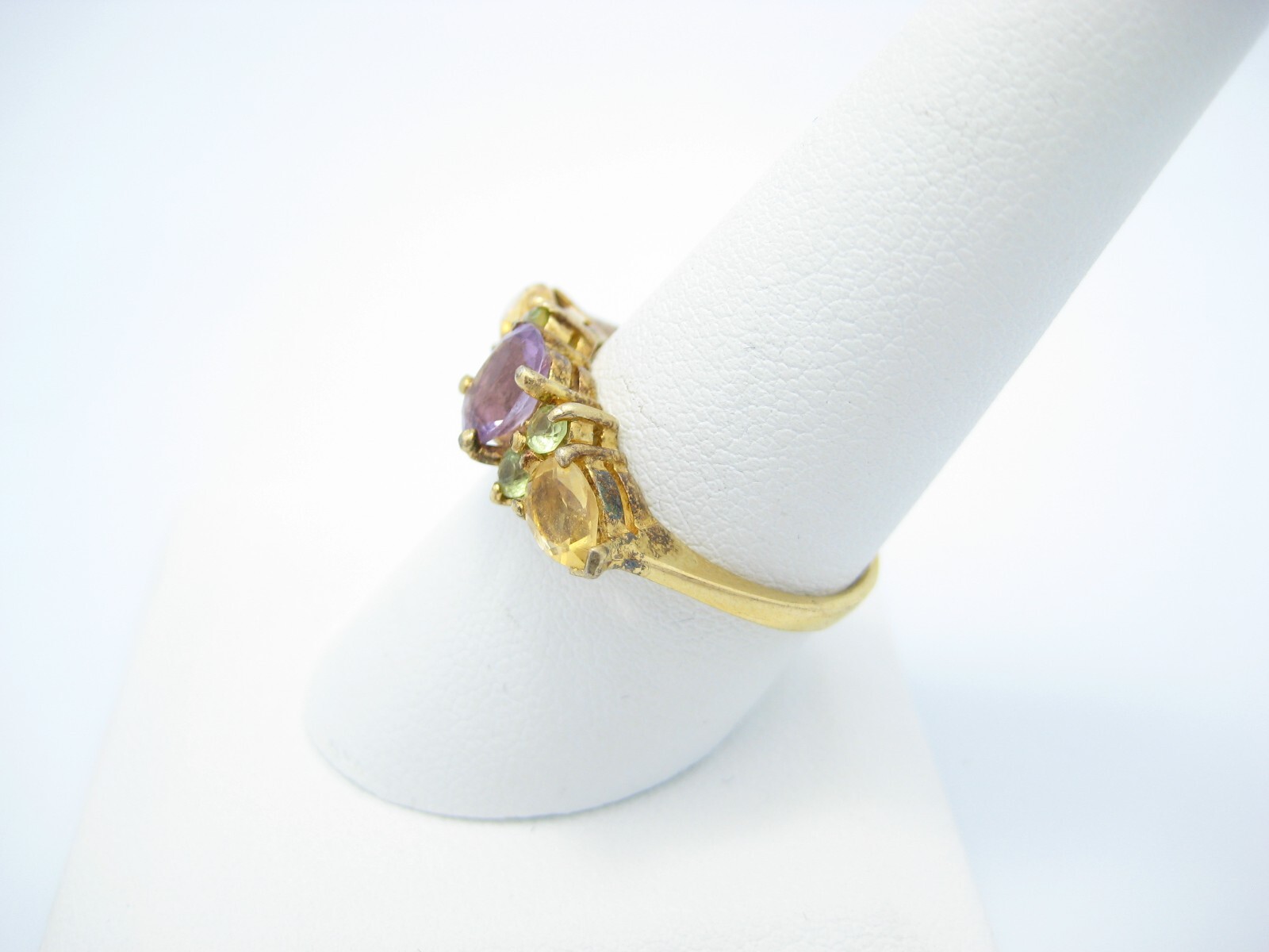 925 ND Sterling Silver Yellow Green Purple CZ 7.2mm Ring Size 9