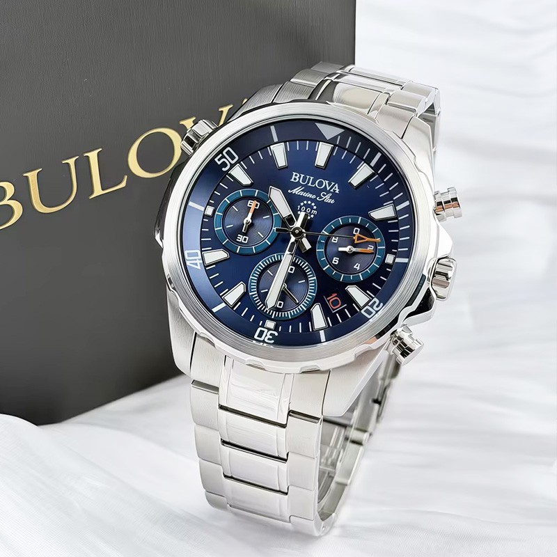 Bulova Marine Star 96B256 Men’s Chronograph Quartz Watch Blue Dial 43MM