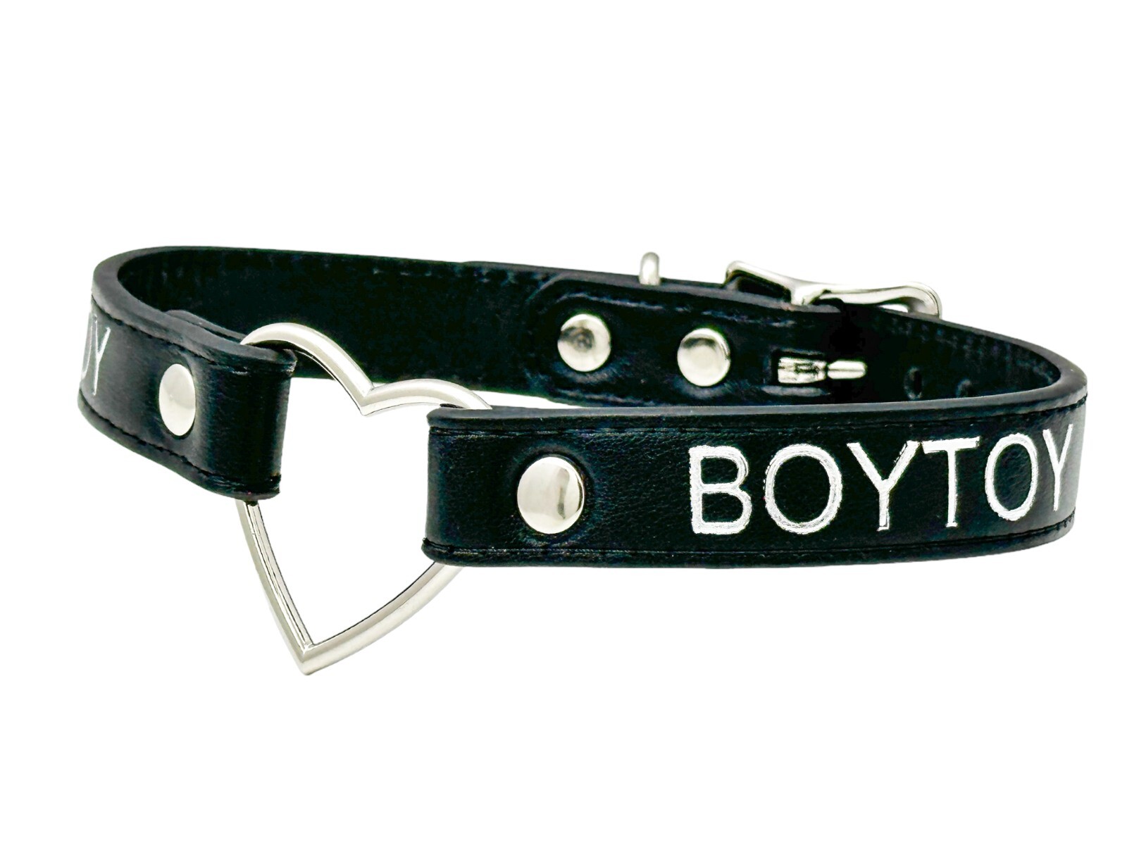 Name SILVER HEART RING Choker BDSM Collar Vegan Leather Necklace O Ring Fetish