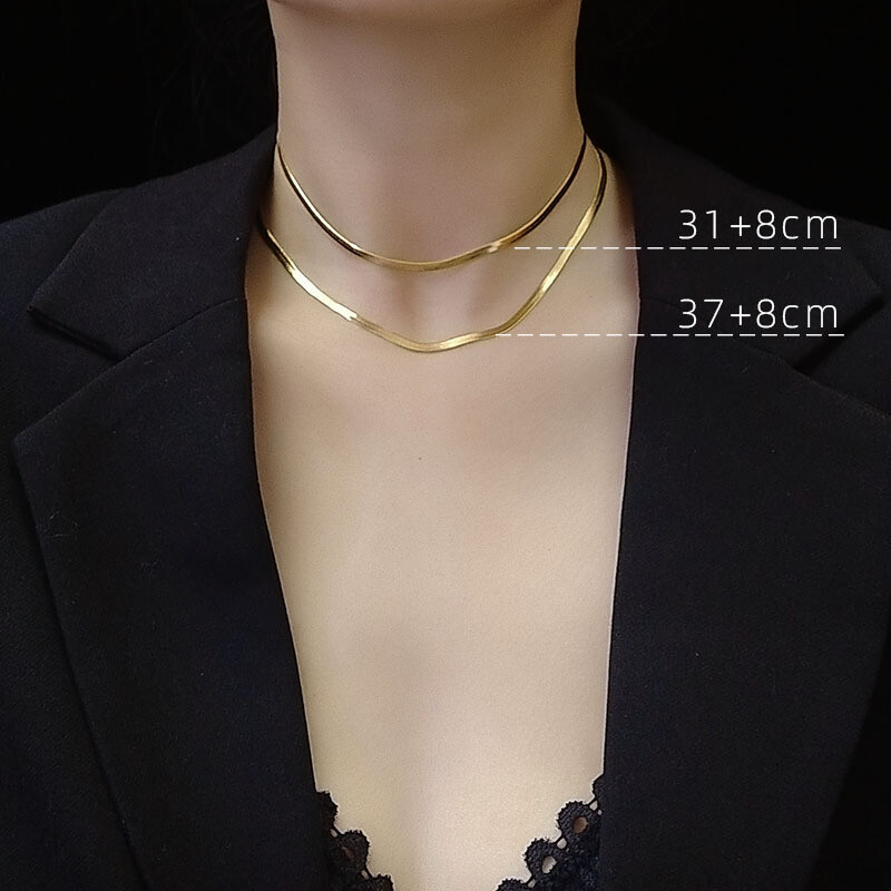 3mm Woman’s 18K Gold Plated Stainless Steel Flat Snake Necklace Choker Chain