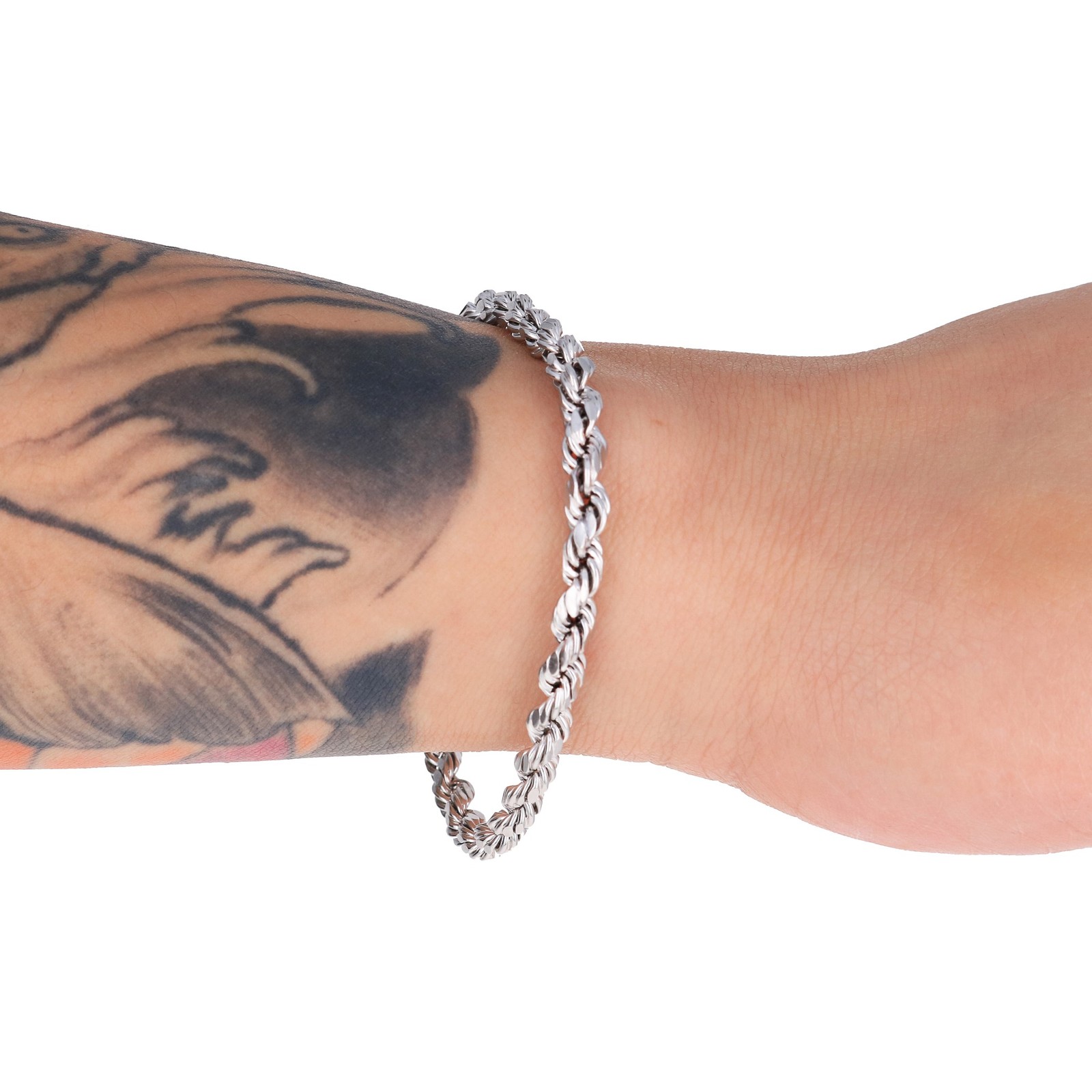10K White Gold 2mm-5mm Diamond Cut Rope Chain Bracelet Mens Womens 7″ 8″ 9″