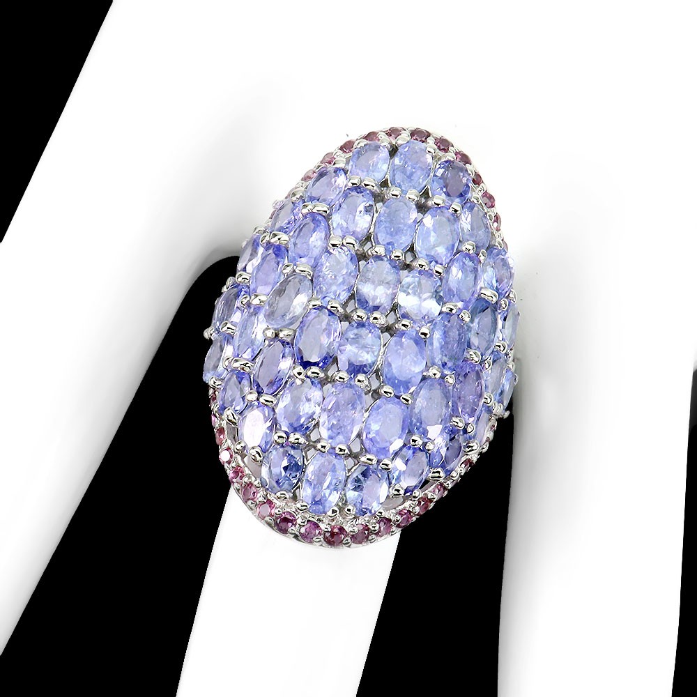 925 Sterling Silver Ring Oval Tanzanite Rhodolite Natural Gemstone Jewelry Size