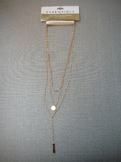 Essentials Triple Chain Layered Disc & Bar 18K Gold Plated 15″ Necklace-NEW $50