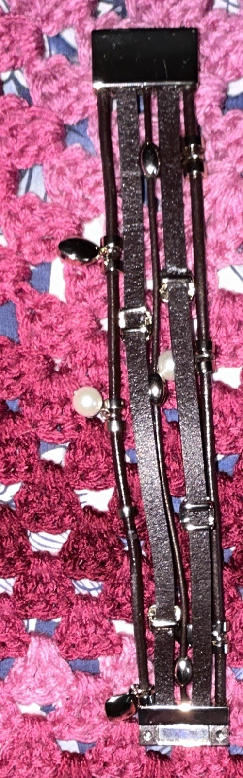 Multi-Strand Leather Cord Glass Bead Charm Bracelet, Brown/Multicolor