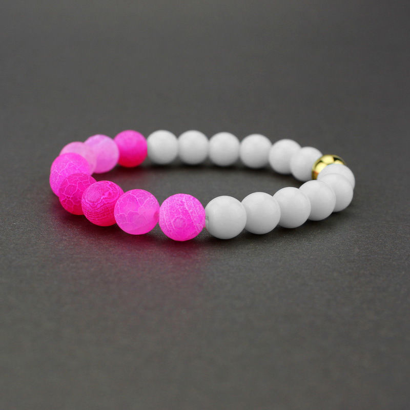 6 Color Unisex Handmade Natural 8mm Round Agate Gemstone Beads Stretch Bracelet