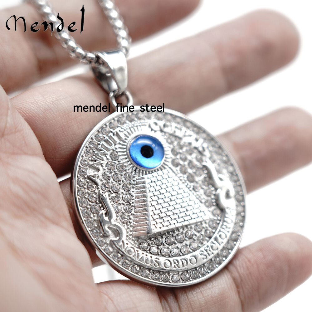 MENDEL Mens Egyptian Eye Bling Hip Hop Jewelry Chain Pendant Necklace For Men