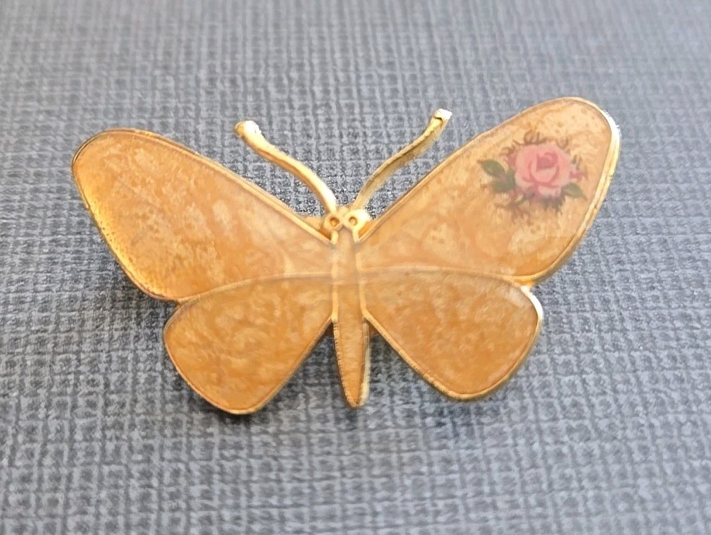Vintage Gold Tone Enamel Butterfly Pin