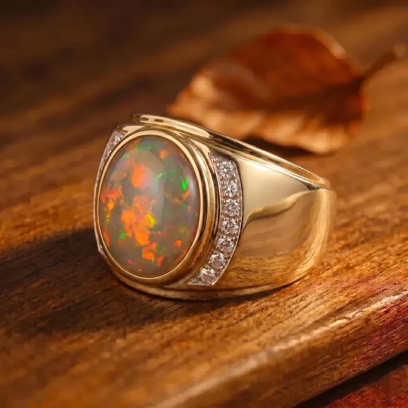 Solid 925 Sterling Silver Men’s Opal Pietersite Ring Wedding Anniversary Gift