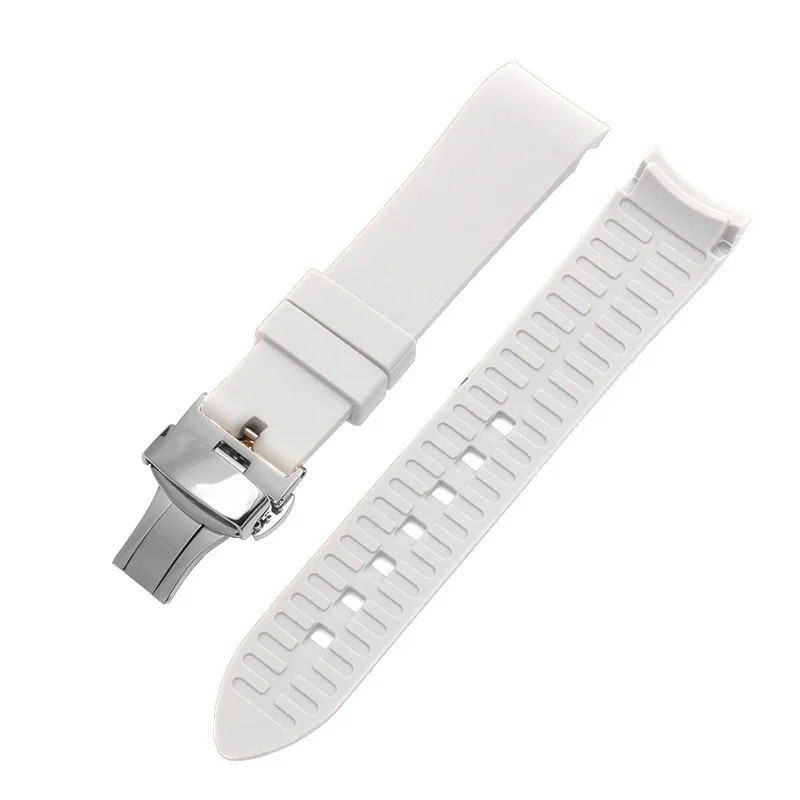 Curved End Silicone Watchband Rubber Strap Butterfly Buckle +CLASP