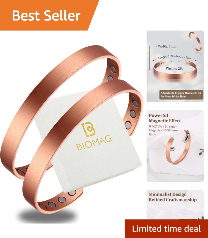 2Pcs Adjustable 99.99% Pure Copper Magnetic Bracelet Set for Women – Gift Ready