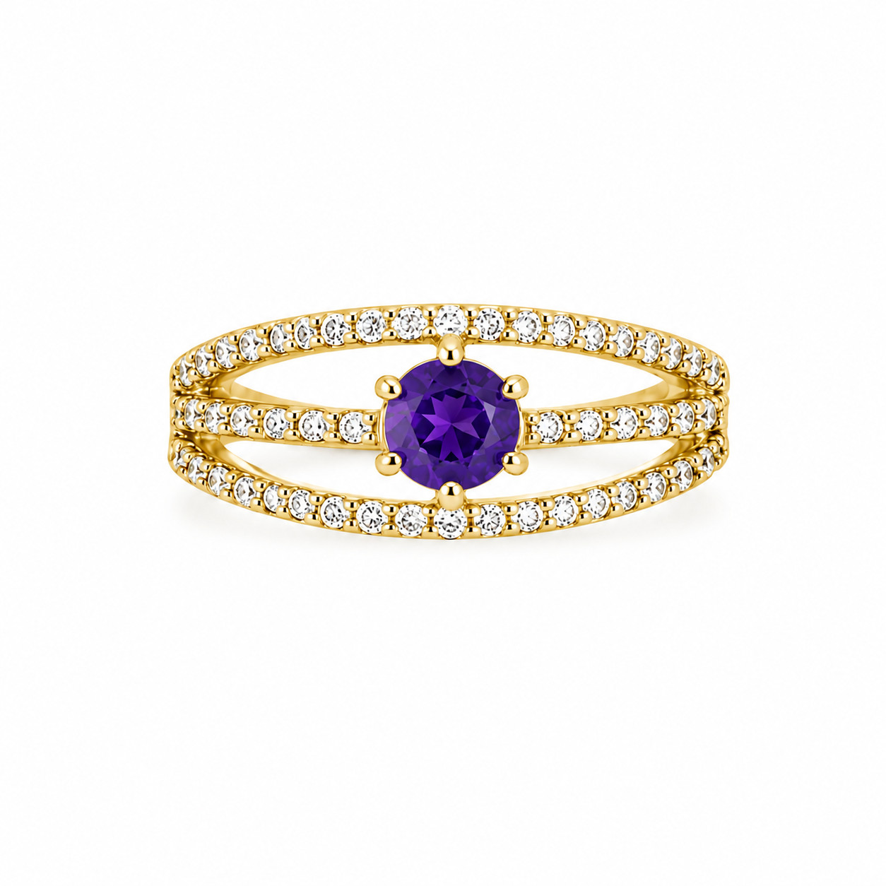 925 Sterling Silver Purple CZ Engagement Ring Split Shank Solitaire Women
