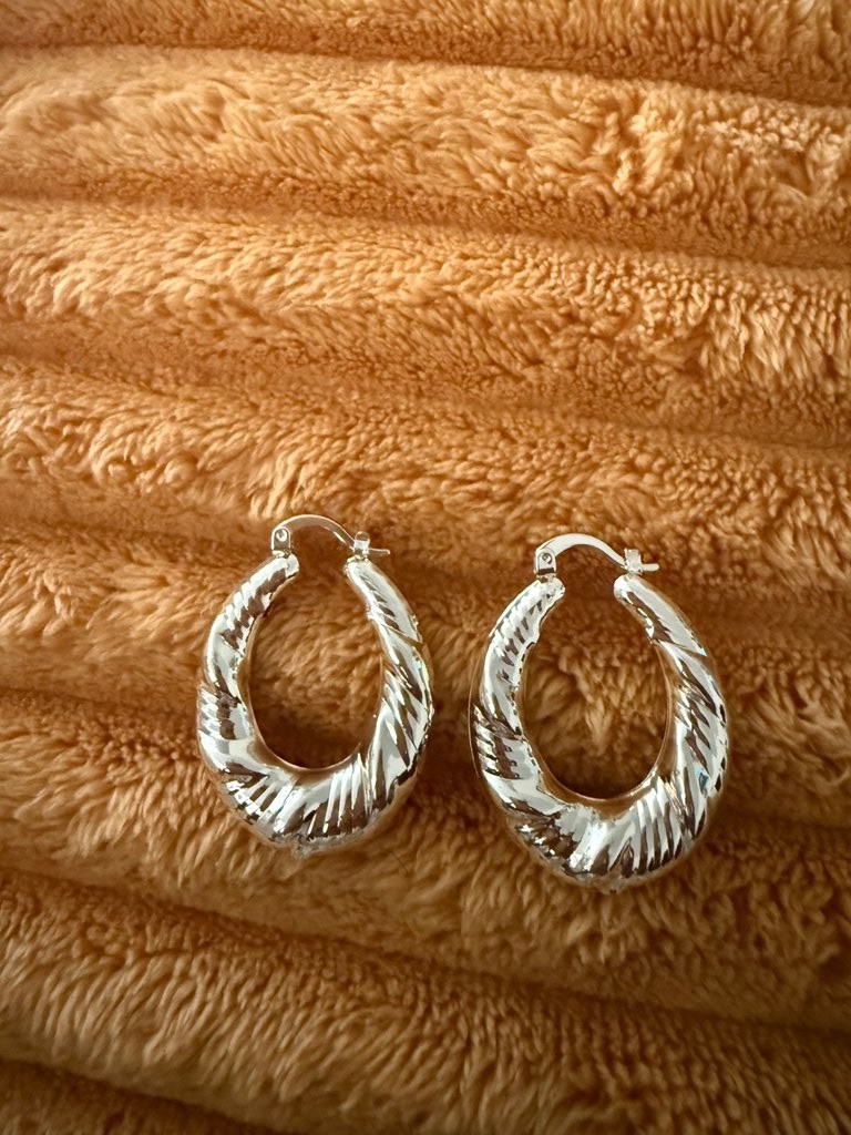 Vintage Silver-Tone Twisted Hoop Earrings
