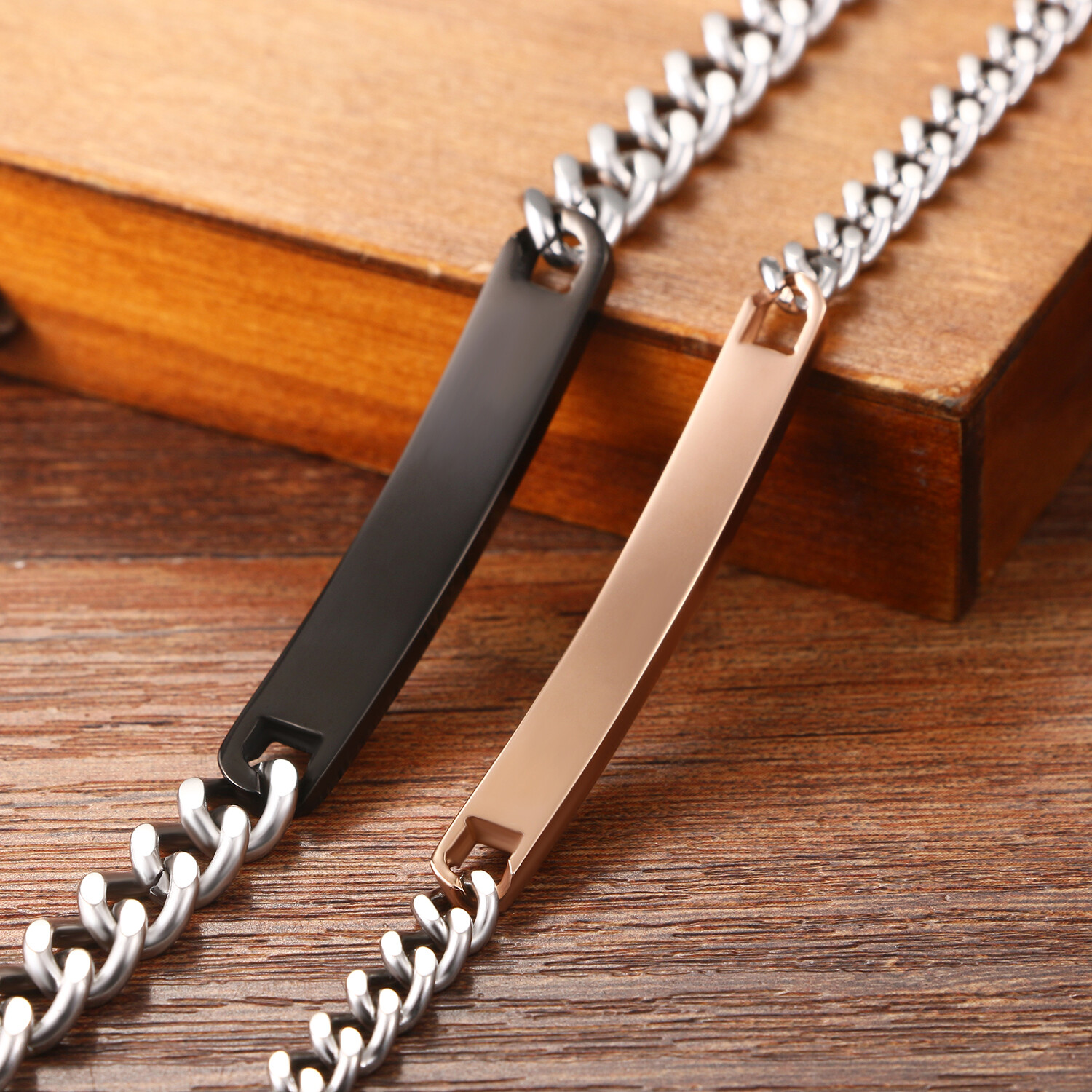2Pcs/Set Men Women Stainless Steel CZ Rosegold Black Couple Bracelet Bangle Gift
