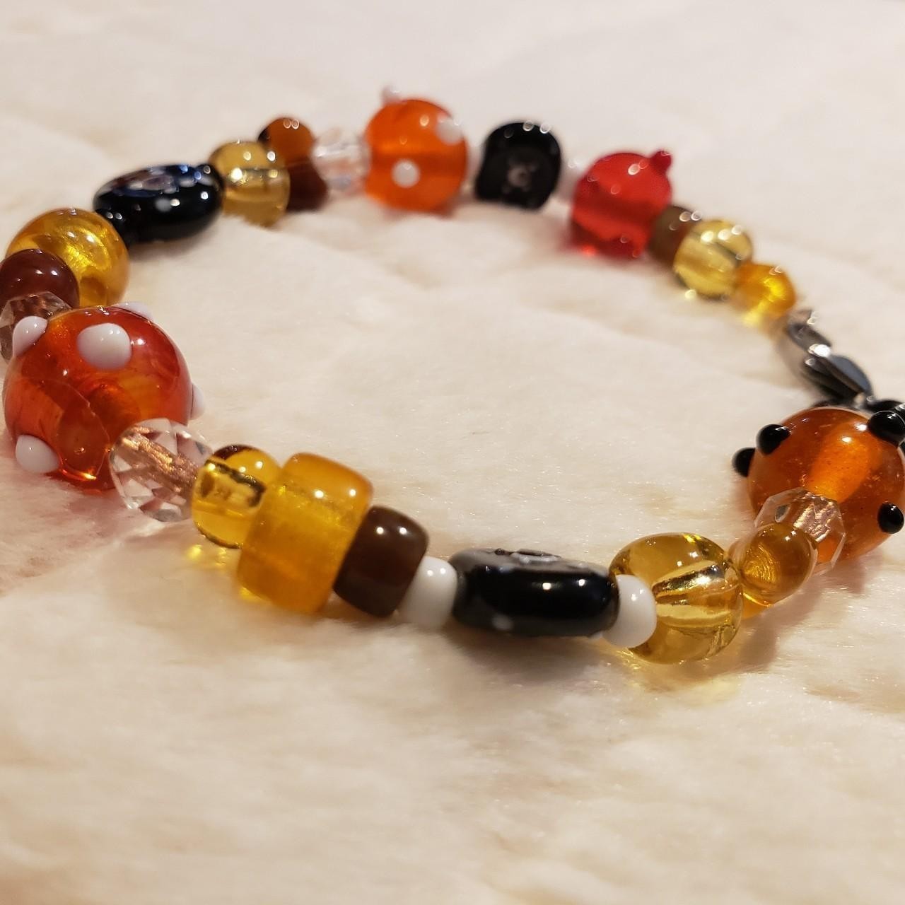 Retro Style Red Champagne Orange Color Beaded Bracelet 7.5 inches long Handmade
