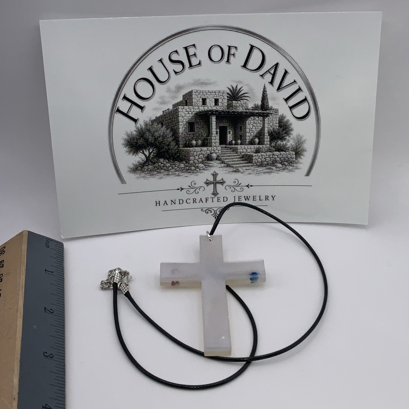 House Of David Handmade Cross Necklace Floating 3D Pearls