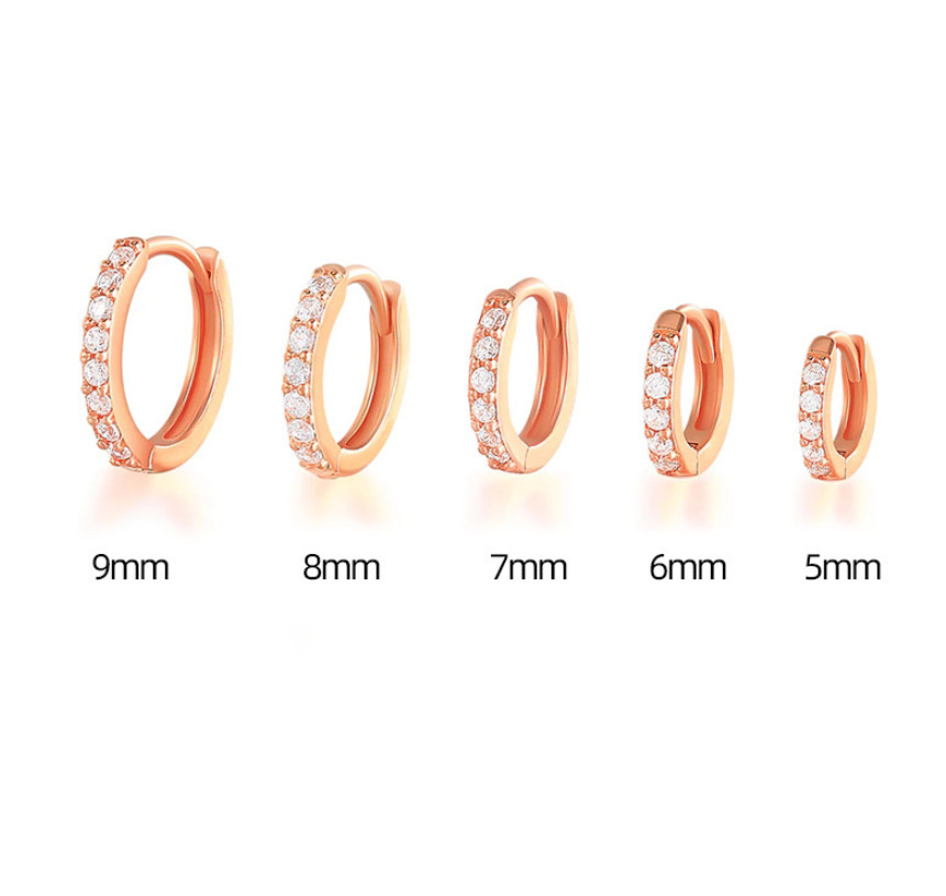 5/6/7/8/9mm 2Pcs Silver Gold Plated CZ Huggie Hoop Small Earrings Men Women TH2