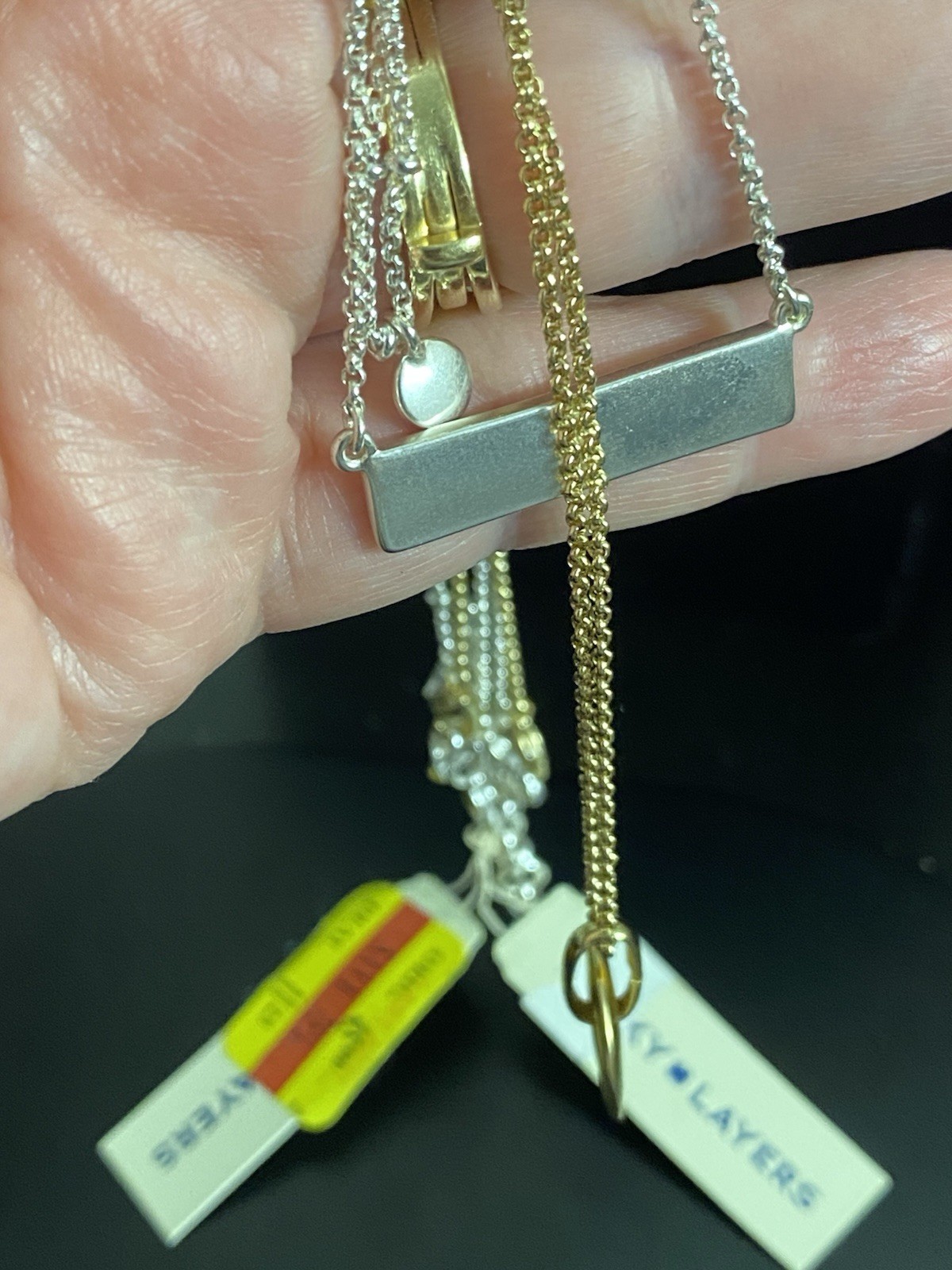 Lucky Brand Layered Necklace Gold Silver Tone Bar Pendant NWT Boho Chic