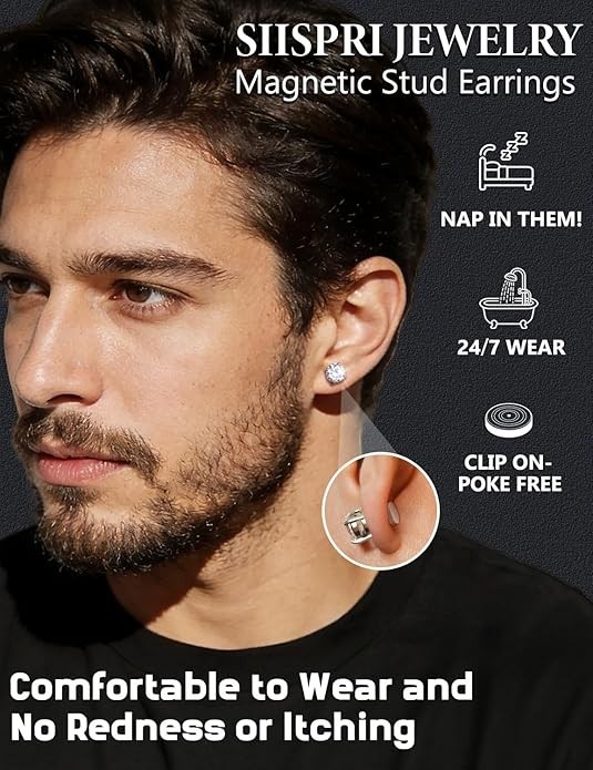4 Pair Men Women Stainless Steel Magnetic Stud Earrings Non-Piercing Clip on E40