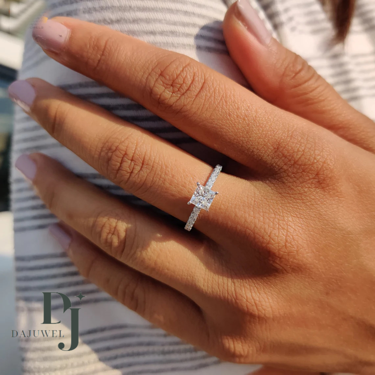 Solid 14k White Gold Moissanite Solitaire Engagement Ring Princess Cut 1.50 CT