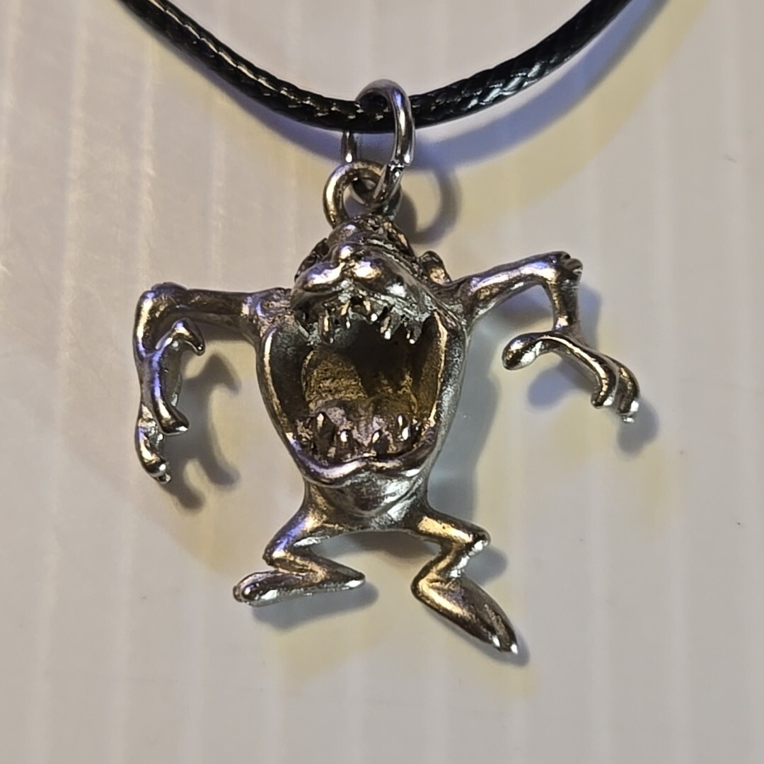 TAZ SIX FLAGS Vintage Pewter Pendant Charm / 26+” Adjustable Necklace