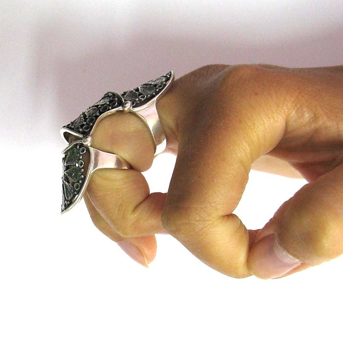 Long Extravagant Sterling Silver Triple Ring Stamped Solid 925 Handmade