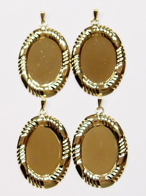 8 of 25x18mm Gold Plated Razor Edge Pendant Settings 4 Cameos or Cabs 44x28mm