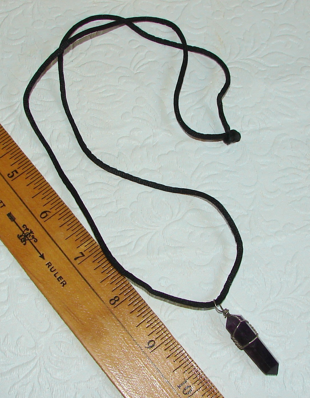 Artisan-Made Wire Wrapped Amethyst Point Pillar NECKLACE, Dark Purple, 26″ E39