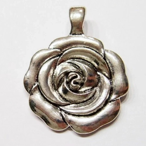 3 Vintage Antique Silver Plated Huge Rose Pendants w/Enhancer Clasp Bail 58x45mm