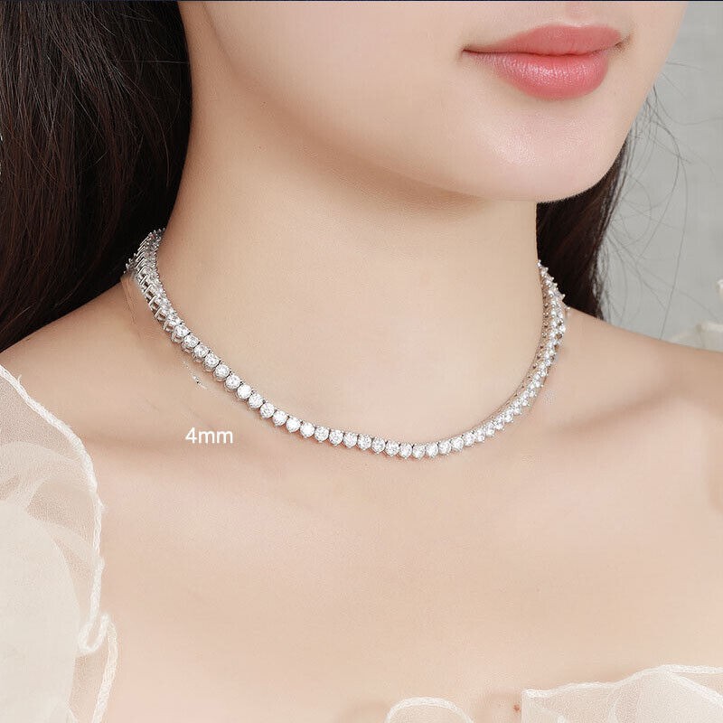 REAL MOISSANITE Tennis Chain Real 925 Silver White Gold Plated Necklace 3-5 mm