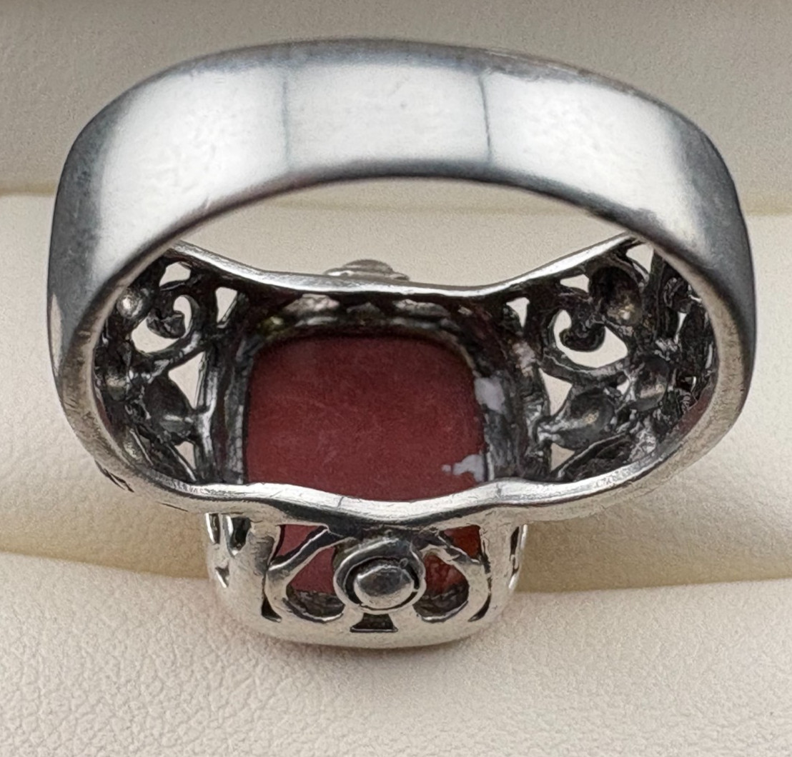 925 Sterling Silver Scrollwork Artisan Carnelian Ring Size 8.75 TMA – 7 grams