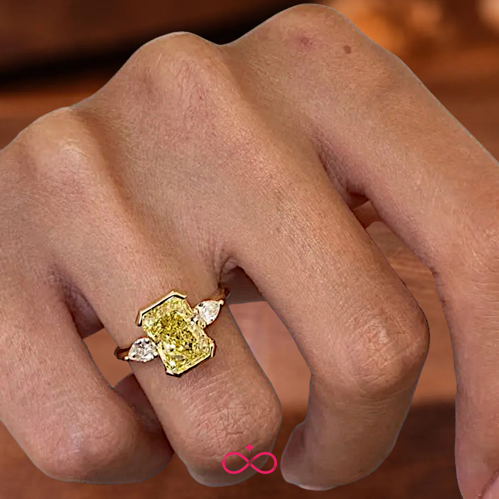 Radiant Cut 2.90 Carat Fancy Vivid Yellow Diamond Ring Lab Grown 14K Yellow Gold