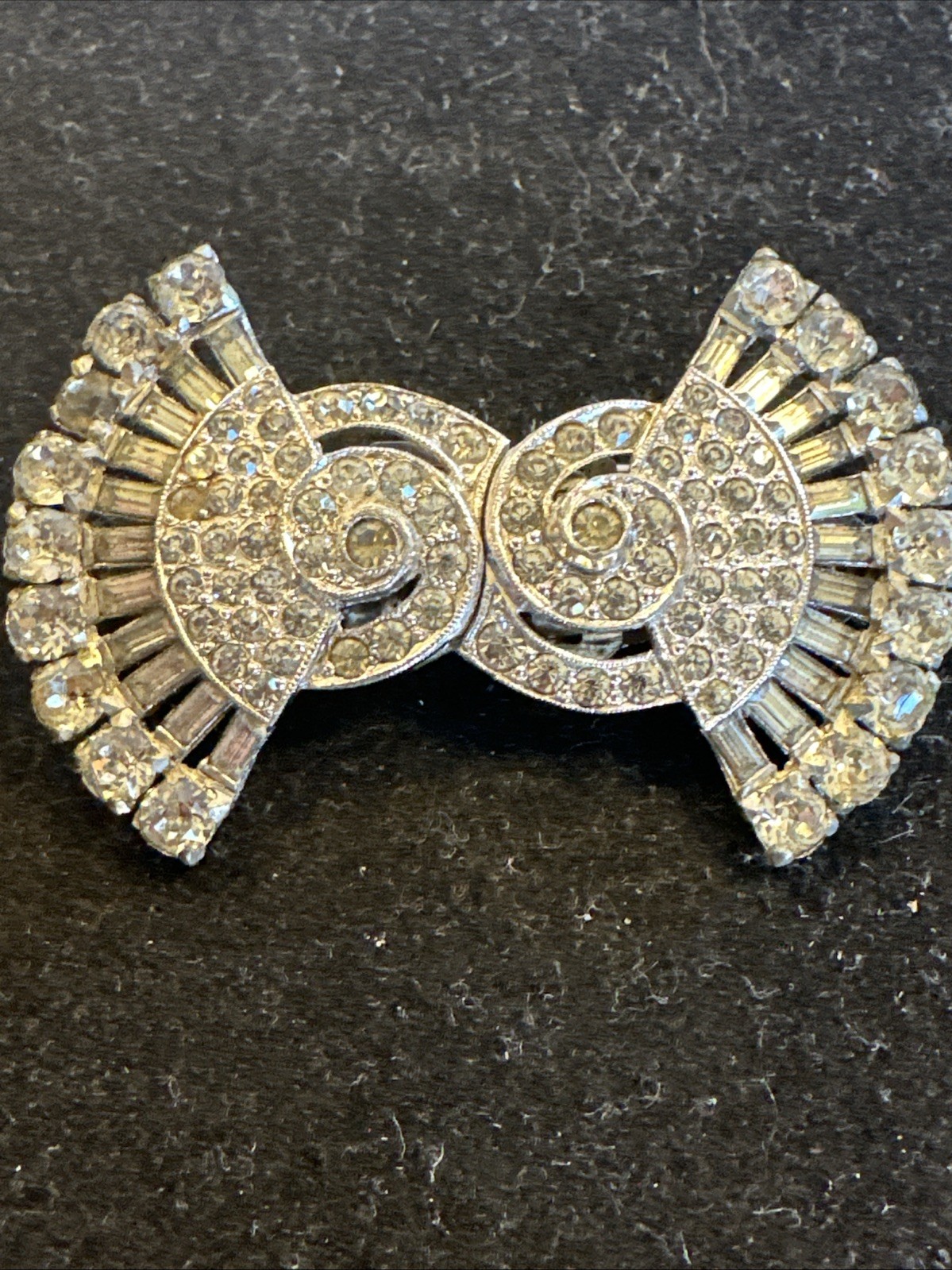 VINTAGE CORO DUETTE Brooch Dress Clip SET Rhinestone Art DECO 1930s