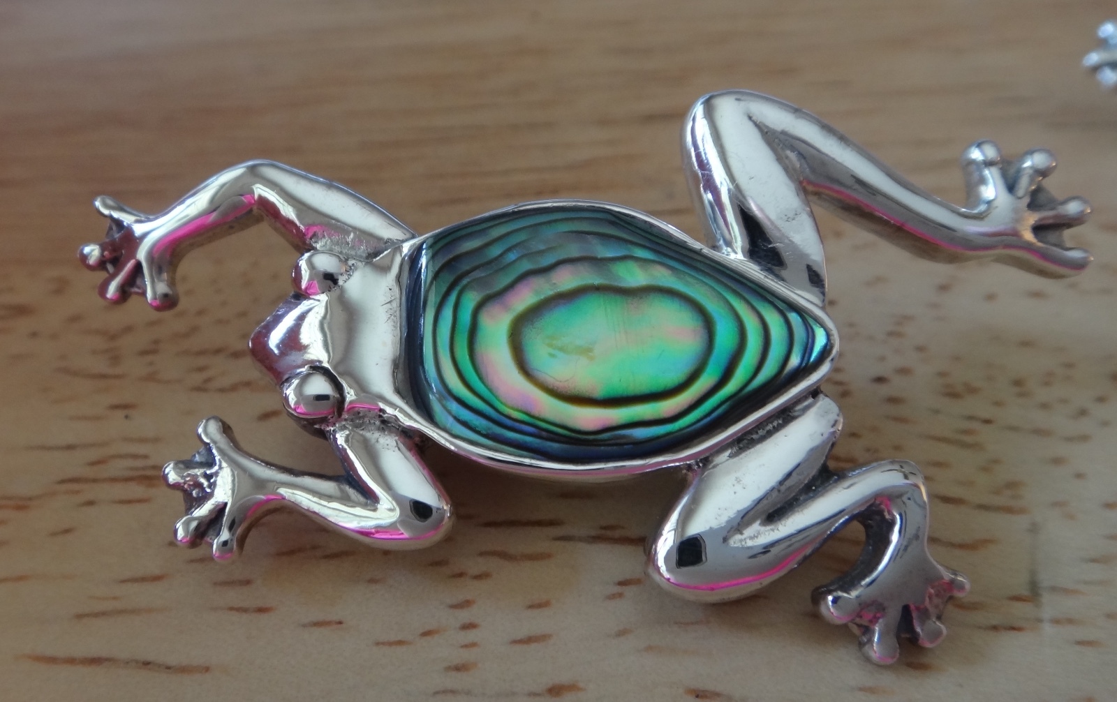 Sterling Silver 2×1 inches 50x25mm Abalone Frog Pin & or Pendant