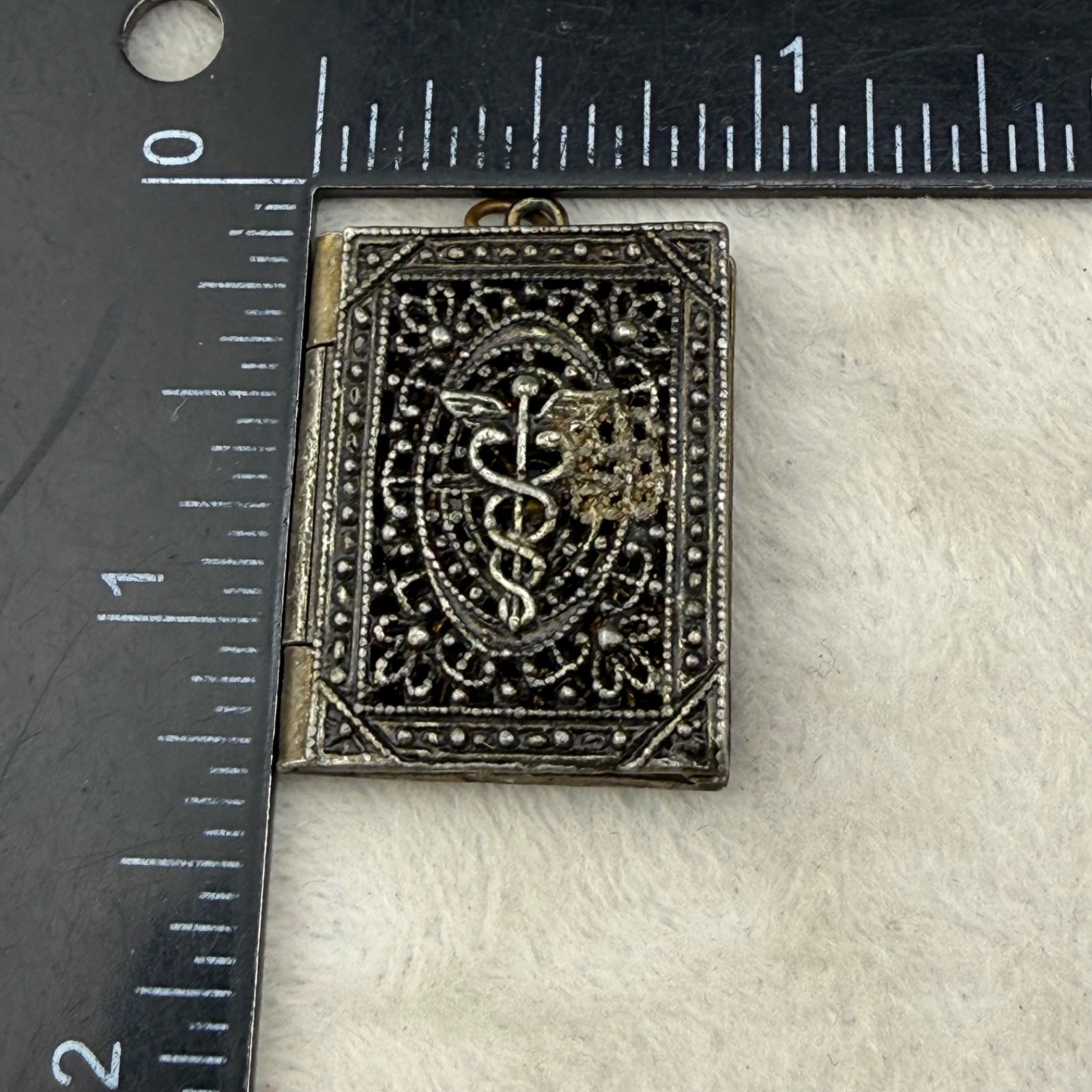 Vintage Medical Book Locket Caduceus Symbol READ