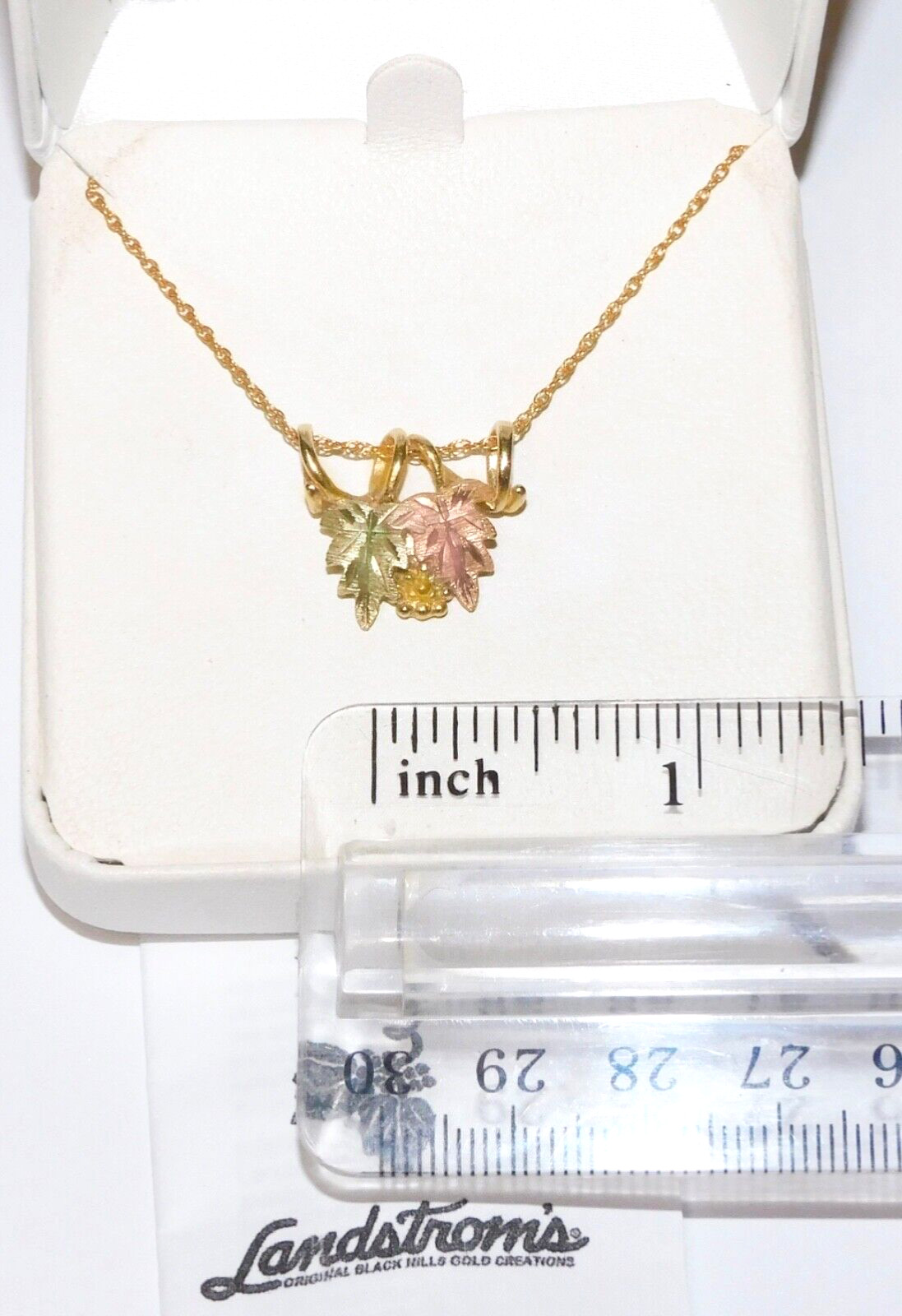 Black Hills Gold 10k 12k Landstrom’s Slider Leaf Pendant Light Rope Chain