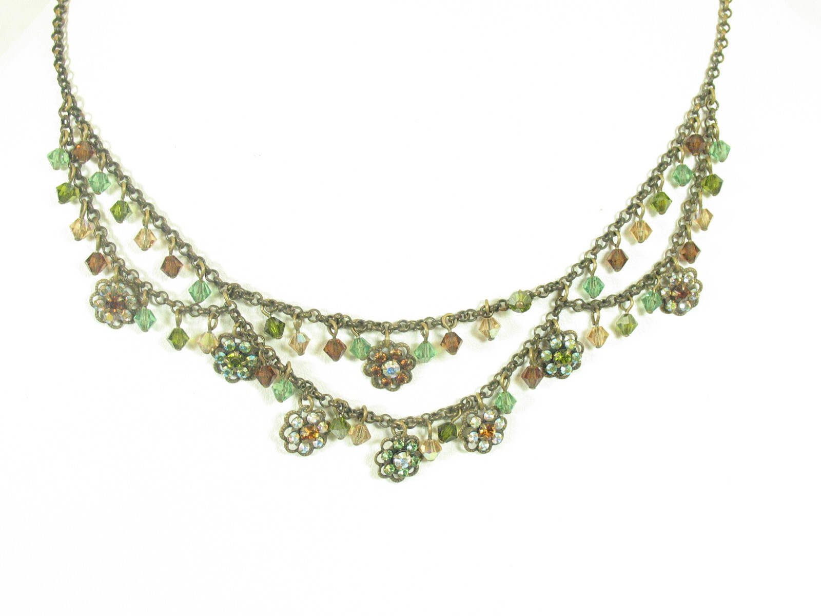 Liz Palacios Green Blue and Brown Reflective Crystal Necklace