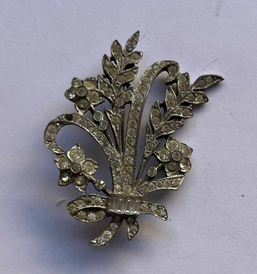 Art Nouveau Floral Bouquet Paste Silver Brooch.