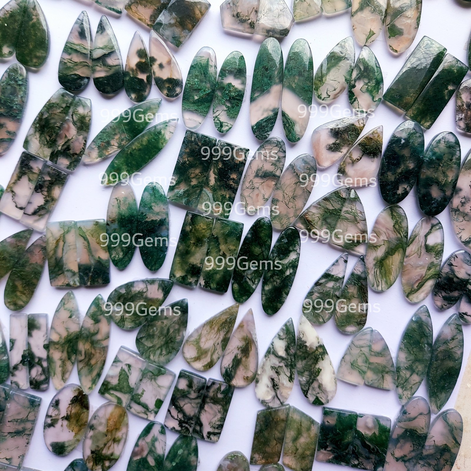100 Cts Genuine Moss Agate Matched Cab Pair Lot Jewelry Designers Loose Gemstone